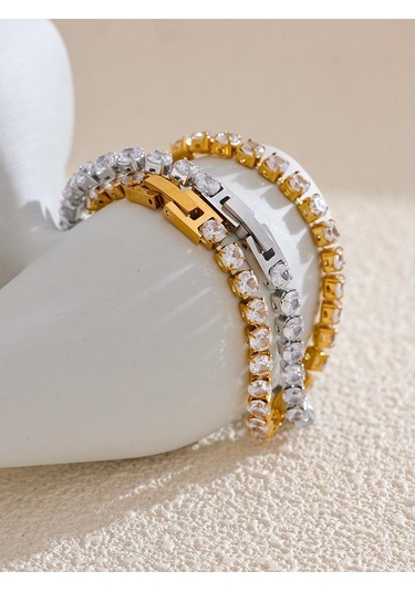 Altın Eetit 4mm Yüksek Kaliteli Parlak Kübik Zirkonya Zincir Bilek Bilezik Bileklik Kadınlar İçin Paslanmaz Çelik Zarif Premium Takı Yeni Altın