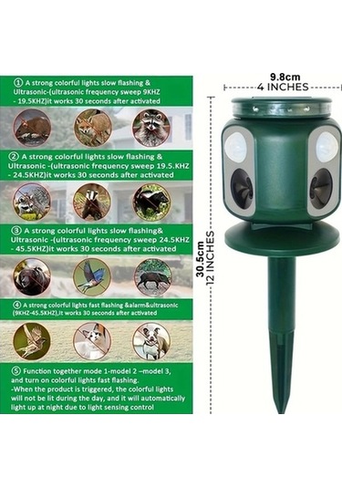 Besthome1 Güneş Enerjili Hayvan Kovucu: Çift Sensörlü, 2000mah, Yeşil Kuş Savar