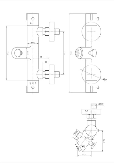 Fause Termostatik Banyo Bataryası Siyah Ktb101-B Mat Siyah
