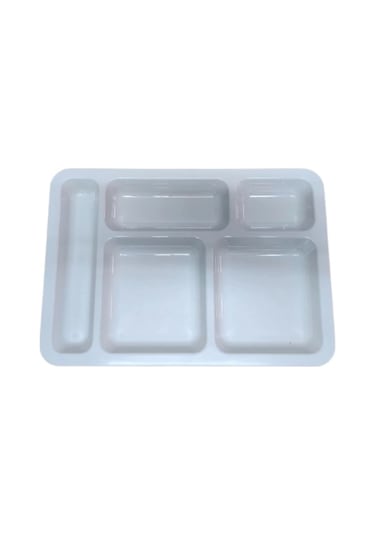 50 Adet 5 Gözlü Kırılmaz Plastik Tabldot Tabağı Beyaz Self Servis Tabildot Tabilot Tabak Beyaz