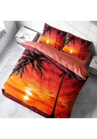 Monohome Gün Batımı 3D Pamuk Saten Çift Kişilik Nevresim Takımı Çok Renkli