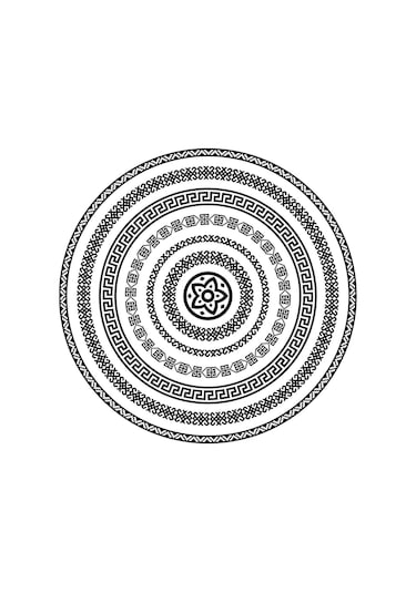 Yuvarlak Geometrik Siyah Desenli Duck Kumaş Masa Örtüsü 150x150 Cm Siyah - Beyaz