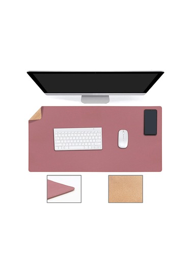 Geeksen Çift Taraflı Mantar Ve Pu Deri Ofis Matı - Su Geçirmez, 60x35cm Pembe