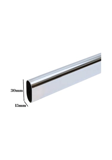 Metal Krom Oval Askı Borusu Mobilya Askı Borusu Metal 100cm Krom Oval En:15mm Boy:30mm Gri