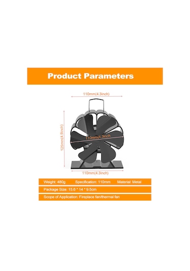Kanatlı Isı Güçlü Soba Fanı Sessiz Şömine Fanı Hızlı Isınan Hava Soba Siyah