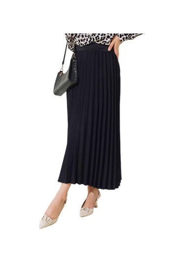 Kadın Krep Piliseli Lastikli Etek Bgl-st04349 Siyah