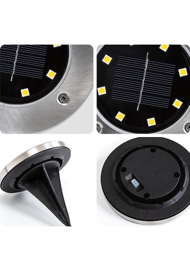 Çim Zemin Bahçe Aydınlatması-8 Led'li Solar Aydınlatma 2 Adet