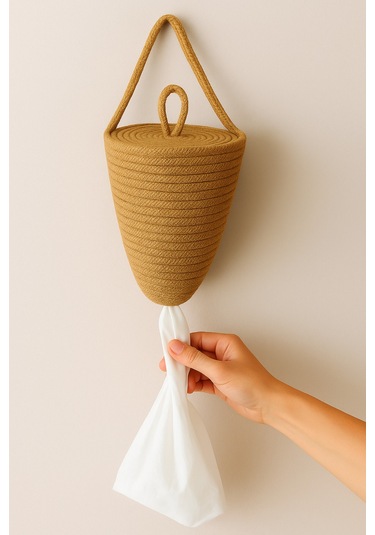 Poşetlik Halat İp El Dokuma Duvar Askılı Saklama Torbası Ev Düzenleme Aksesuarı Sepet 30 X 20 Cm Hasır