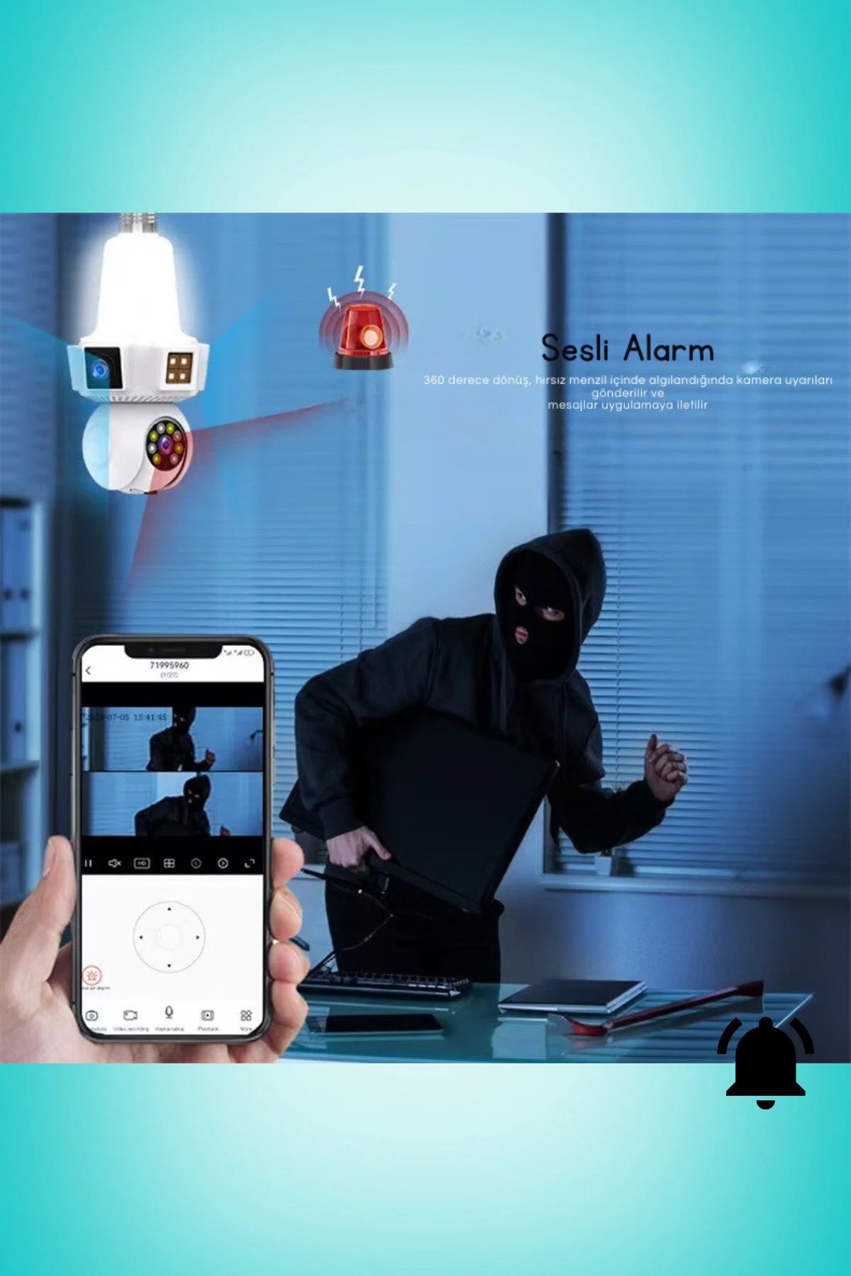 3 Kameralı Duy İle Çalışan 360 Dönebilir Geniş Açı Hareketi Bildiren Ampul Kamera