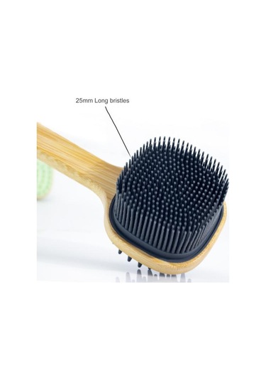 Banyo Fırçası Ahşap Uzun Saplı Çift Taraflı Yumuşak Silikon Kıllar Asılı Kordon Çok Fonksiyonlu Vücut Geri Temizleme Masajlı Duş Scrubber