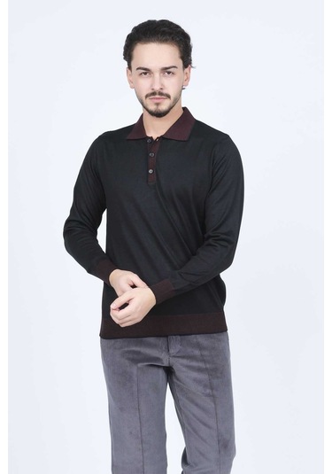 Ateş Triko Erkek Polo Yaka Yün Kazak 6091903 Siyah Siyah