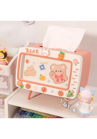 Gri-sevimli Çok Fonksiyonlu Doku Kutusu Ev İçin Kawaii Tutucu Kare Masaüstü Dekor Tv Doku Kutusu Kasa Pembe Telefon Tutucu Depolama Organizatör