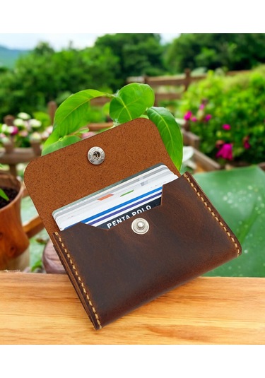 Cronder Hakiki Deri Yan Model Kutu Cüzdan Kartlık Kahverengi