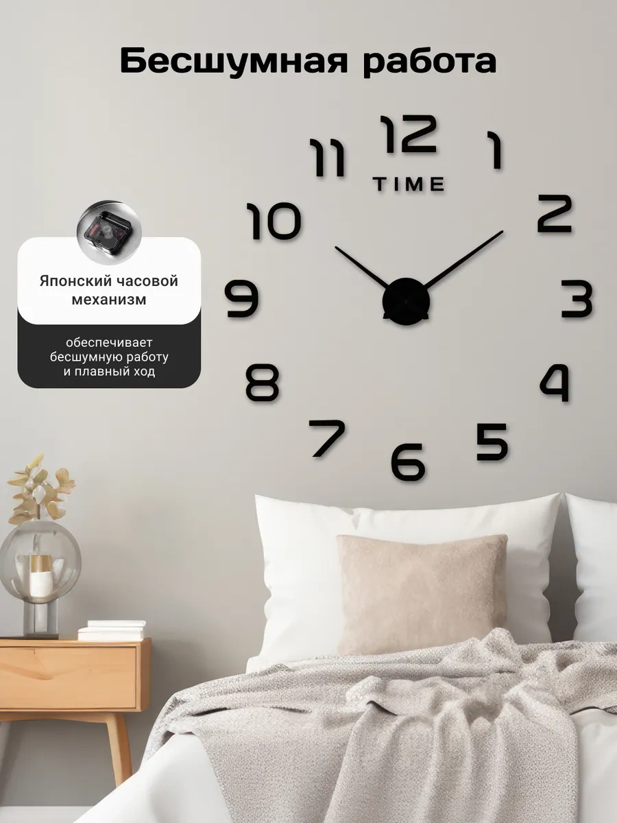 Artclock Büyük Rakamlı Kendinden Yapışkanlı Dekoratif Duvar Saati 260803718 Siyah