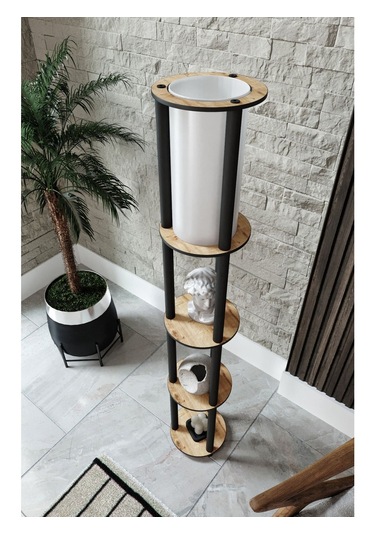 Ravilo Estantes Yuvarlak Dekoratif Raflı Lambader Meşe