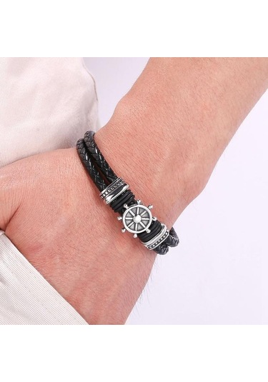 Erkekler İçin Hakiki Deri Bileklik Punk Örgülü İp Çelik Düğme Erkek Bileklik Takı Doğum Günü Hediyesi Kırmızı