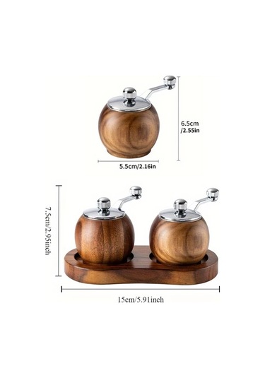 Honeybeeshop 2 Adet Ahşap El Değirmeni İki Set Taban İle El Kolu Deniz Tuzu Biber Makinesi Ayarlanabilir Kalınlık Restoran Mutfak Aletleri