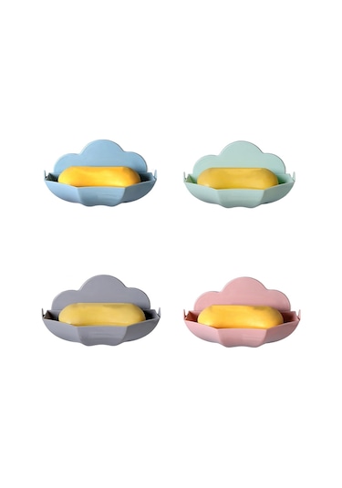 Bulut Şeklindeki Sabun Kutusu Drenajsız Duvara Monte Sevimli Sabunluk Pembe