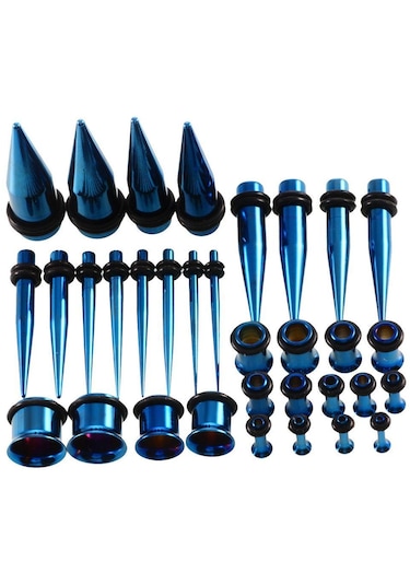 Homyl 36 Parça Kulak Göstergeleri Germe Kiti Fişler Konik 14g Koyu Mavi
