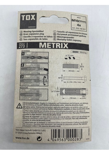 Tox Metrix Pirinç Çelik Çakma Dübel M10X34 Mm 4 Adet