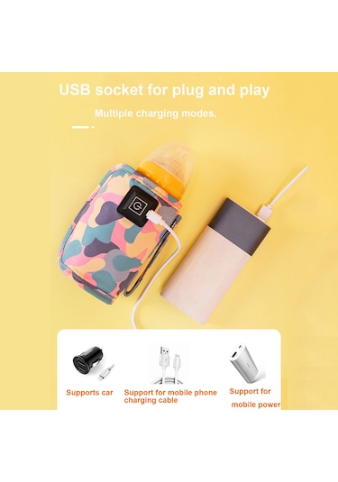 Padalink Usb Şarjlı Dış Mekan Bebek Biberon Isıtıcı Kılıfı - Camo Mavi - Avrupa Standartı - Akıllı Sıcaklık Kontrolü Ve Isı Saklama Özelliği