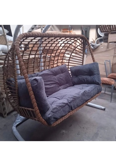 Beykany Bahce,balkon Iki Kişilik Rattan Salıncak Kahverengi
