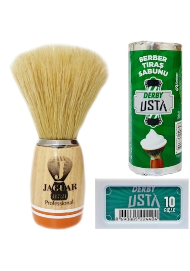 Jaguar 117/24 Ahşap Sap Doğal Kıl Tıraş Fırçası, Traş Sabunu Seti