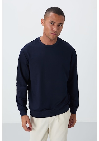 Tommy Life İndigo Pamuk Yumuşak Dokulu Standart Fit Basic Erkek Sweatshirt - 88363 Indıgo