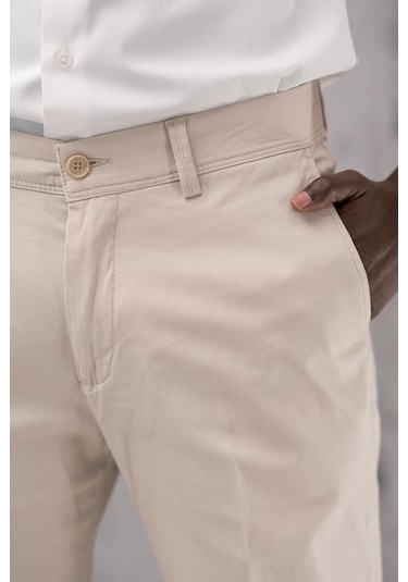Notra Regular Fit Pamuklu Yan Cep Klasik Yazlık Gabardin Pantolon Krem