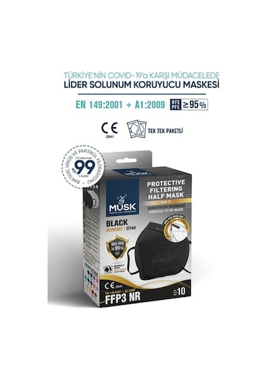 Musk Ffp3 Maske N99 Siyah Renk 10 Adet