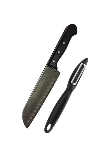 Sürbisa 61095 Kanallı Santoku Aşçı Bıçağı ve Oneday Soyacak Set Siyah