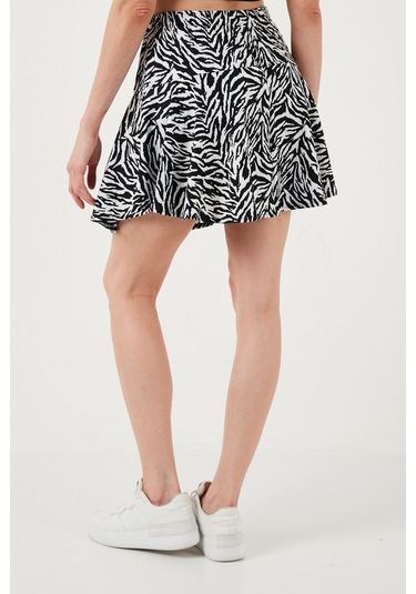 Lela Desenli Beli Lastikli Slim Fit Mini 2'Li Paket Bayan Şort Etek 5864024S2 Siyah-Zebra