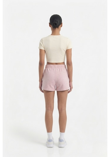 Soft&Basic Kadın Rahat Kalıp Cepli Beli Lastikli Kısa Paça Mavi Şort Pembe