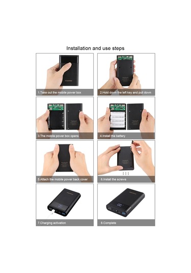 Jeemson 18650 Pil Girişli Pil Dahil Değil Usb Çift Çıkışlı, Ekranlı Ve İki Yönlü Hızlı Şarj Desteği Taşınabilir Power Bank Kutusu - Siyah Siyah