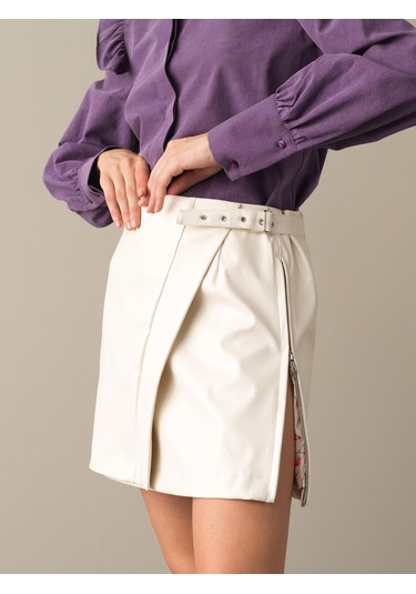 Ekru Regular Fit Deri Görünümlü Etek 270368 Ekru