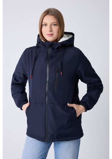 Montland Kadın Lacivert İçi Kürklü Su Ve Rüzgar Geçirmez Kapüşonlu Kışlık Mont Lacivert