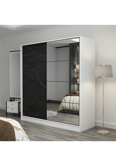 Minar Kale 2 Kapaklı Aynalı Sürgülü Dolap 180 Cm-byz/royal Mermer 210cm