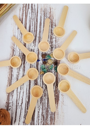Ahşap Tahta Baharat Şeker Kahve Reçel Kaşığı 12 Li K.