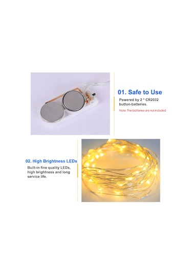 Ximistore9 Bakır Telli Led Dekoratif Işık Şeridi - 2 Metre Beyaz Işık, Partiler Ve Ev Dekorasyonu İçin