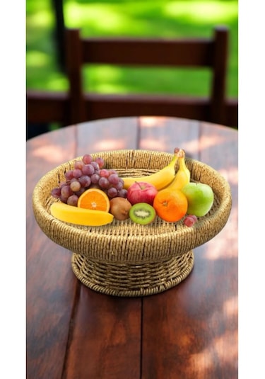 Yuvarlak 26 Cm Ayaklı Meyvelik 700696 Dekoratif Hasır Sunumluk