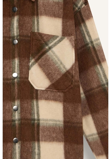 DeFacto Oversize Geniş Kalıp Kareli Flanel Uzun Kollu Gömlek E0572AX24WNBN333 Kahve