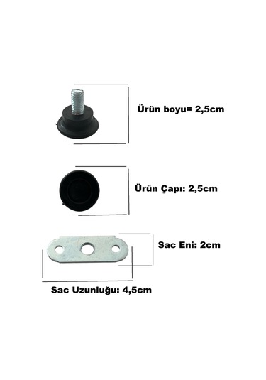 Homdep Masa Sandalye Dolap Sehpa Ayarlanabilir Yükseltme Ayağı M8 Siyah Rotil Ayak 4 Adet Siyah