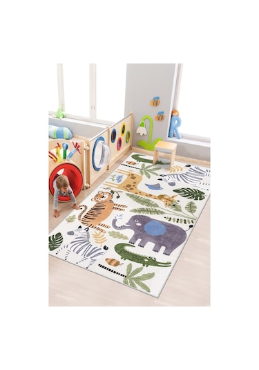 West Home Makinede Yıkanabilir Kaymaz Taban Leke Tutmaz Eğitici Halı Bebek Ve Çocuk Halısı Oyun Matı Wh 563 Green