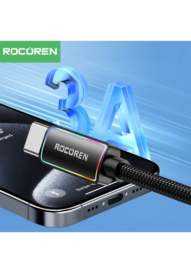 Rocoren Type-c To Usb-a Rgb Aydınlatmalı 3a Hızlı Şarj Ve Data Kablosu 1 Metre