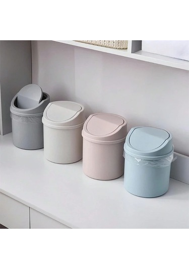 Hightower Mavi 1 Adet Mini Masaüstü Çöp Kutusu Kapaklı Polipropilen Ofis Çöp Sepeti Mavi