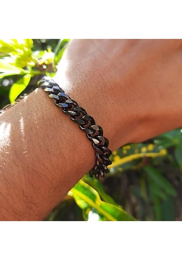 Siyah Erkek Ve Kadın Bileklikleri Paslanmaz Çelik Küba Zincir Bileklik Erkek Bileklik Aksesuarları 3/5/7 Mm Geniş Zincir Bileklik Takı 3 Mm Siyah