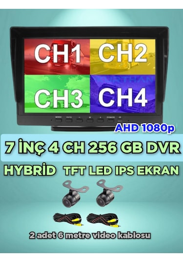 2 Adet Ahd 1080p Kelebek Kamera 7 İnç Dvr Monitör Seti 12 Volt