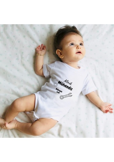 Kişiye Özel Minik Mühendis Bebek Zıbını Hediyelik Tasarım Baskılı Body Beyaz