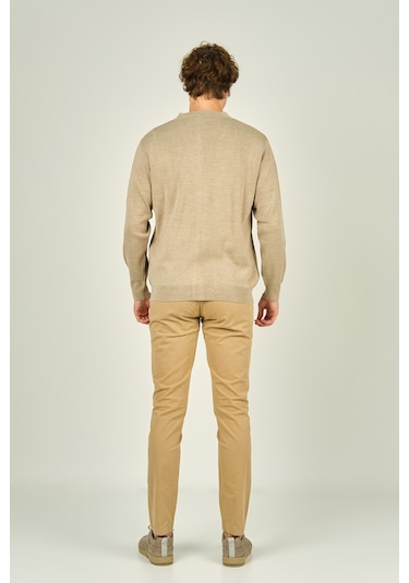 Ateş Triko Erkek Cep Detaylı V Yaka Yün Hırka 4490 Bej Bej