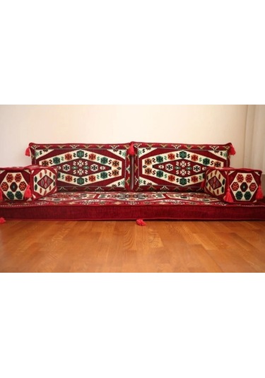 Coton Şark Köşesi Otantik Yörük Desenli Minder Takımı Konsept Bordo Bordo